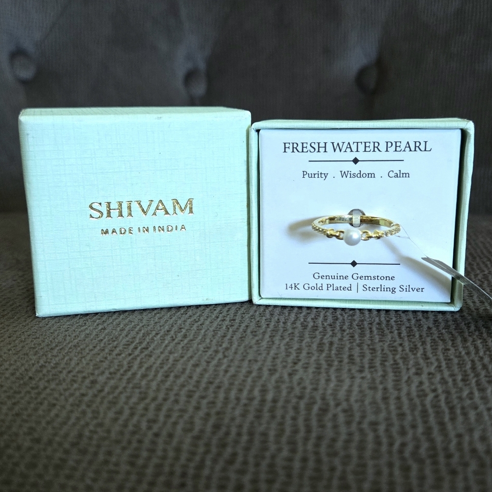 Shivam Dainty Fresh Water Pearl and White Topaz Ring💍